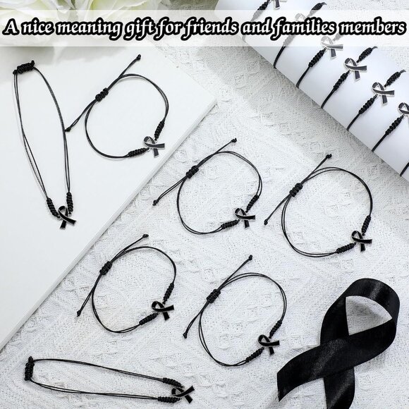 50 Black Melanoma Awareness Bracelets Adjustable Cord Stretch Jewelry Gifts for - Picture 3 of 6